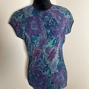 Elegant Paisley Print Blouse in Blue and Purple